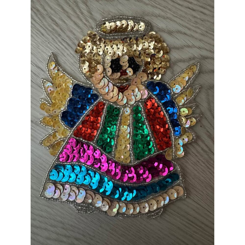 Joyful Angel Sequin Applique Patch 5" x 4" - Lot of 3